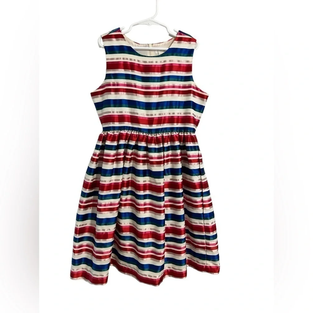 Gymboree Striped Red White Blue Jacquard Dress With Bow on Back Size 10